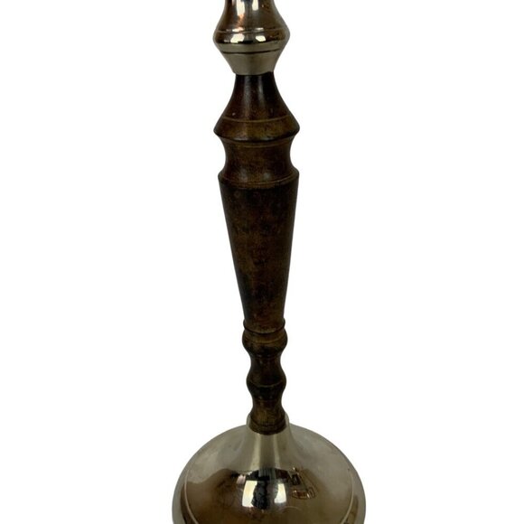 Vintage Chrome Cast Metal Taper Candleticks Holders Pair Silver Brown Home Decor - Picture 3 of 8